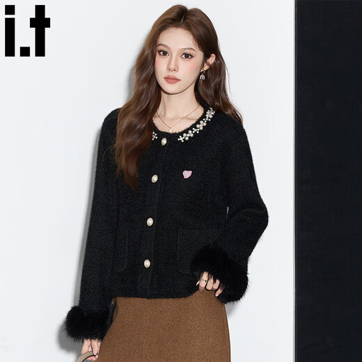 CHOCOOLATE it women's trendy brand black temperament small fragrance jacket for women 2025 autumn and winter high-end short sweater cardigan for women black one size