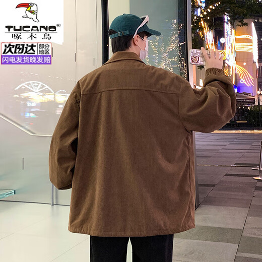 Woodpecker (TUCANO) large size lapel jacket for men spring and autumn 2025 new loose fat men's American trendy brand handsome casual jacket 2362 coffee 3XL recommended 195Jin Jin is equal to 0.5kg -220Jin Jin is equal to 0.5kg
