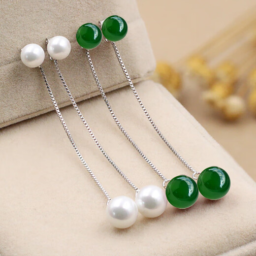 JIYAOS 999 Pure Silver Earrings for Women Long Style Tassel Agate Earring Fairy Style Jewelry Shell Beads Sterling Silver Earrings 999 Pure Silver Earrings 8mm+12mm White Diamond Ball/White