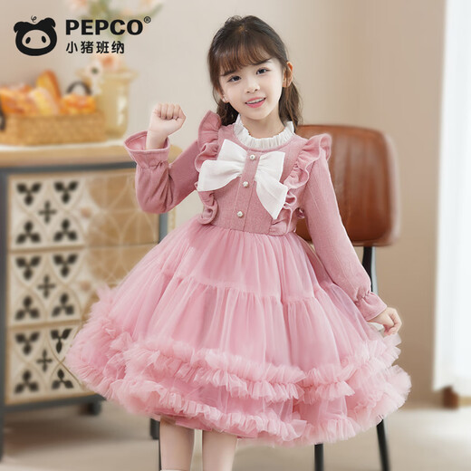 Piggy Banner (PEPCO) Girls Winter Dress Fashionable Autumn and Winter Girls Puffy Skirt Children's Wear Princess Dress Winter Pink 150