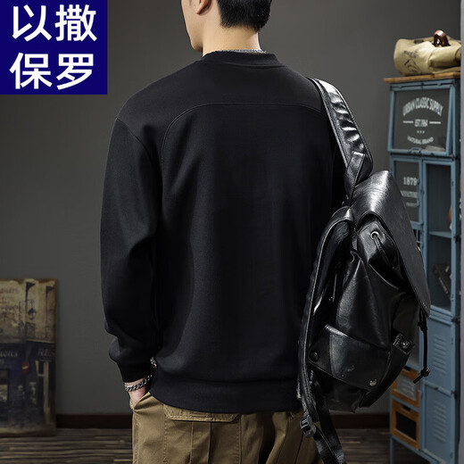 Isaac Paul (YISABAOLUO) autumn and winter velvet American retro Henry collar sweatshirt men's heavyweight trendy brand half cardigan coat loose long-sleeved POLO shirt black velvet M _Suitable weight 90-130Jin Jin is equal to 0.5 kg