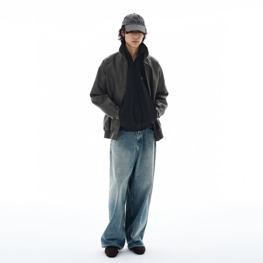 Weilang's shop autumn American handsome jacket men's high-end old money style retro coffee color leather jacket trendy for couples black ready for delivery on the same day M