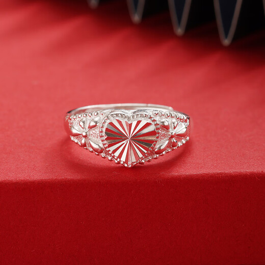 Shantou Lincun S990 solid silver ring, flower ring, heart-shaped women's model, national trend, ancient silver, gift to girlfriend, mother, silver ring, love light ring, opening adjustable
