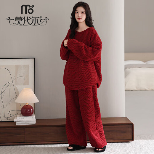 Modal Couple Pajamas Zodiac Year Women's Red Coral Velvet Suit Winter Home Clothes Men's Thickened Festive Wedding Suit Red + Male (With Pocket) M (80-100Jin Jin equals 0.5kg)
