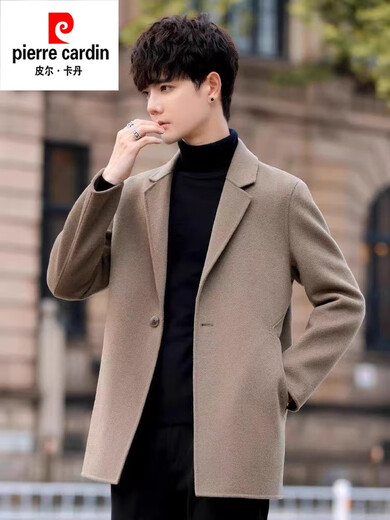 Pierre Cardin double-sided coat men's mid-length high-end windbreaker 2024 winter thickened Korean style new woolen coat black 1 L recommended 110-125Jin Jin equals 0.5 kg