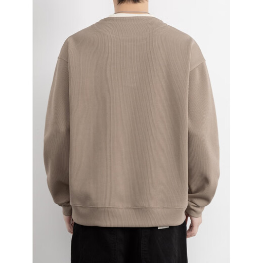 Akbevrc International Brand Fake Two-piece Sweatshirt Men's 2025 Spring and Autumn New Heavy Henley Collar Bottoming Shirt Long Sleeve Khaki L _(Approximately 115-130Jin Jin equals 0.5kg can be worn)