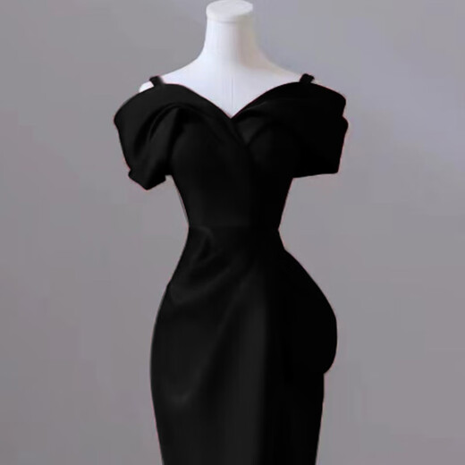 ACJK one-shoulder black evening dress 2025 new banquet-feel fishtail skirt for women light luxury niche host high-end burgundy _ tail M _ one-shoulder style