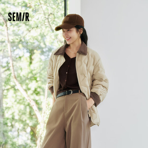 Semir down jacket women's mid-length light texture loose 2025 contrasting color corduroy lapel winter 109725113027