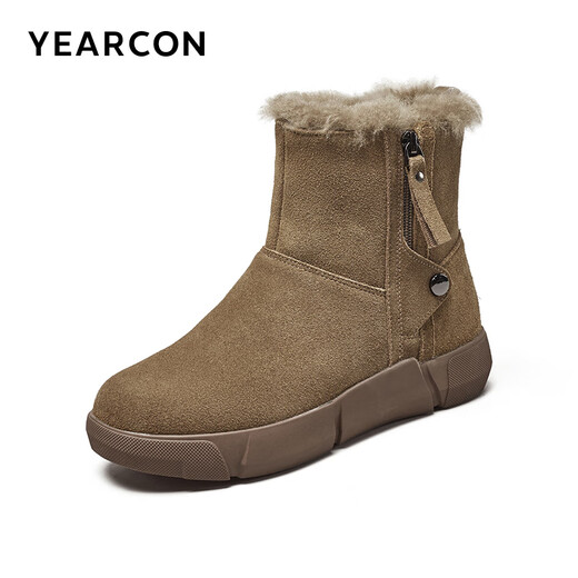 Yierkan women's shoes winter thickened velvet warm snow boots soft surface soft sole casual cotton shoes for women 26328W Brown 37