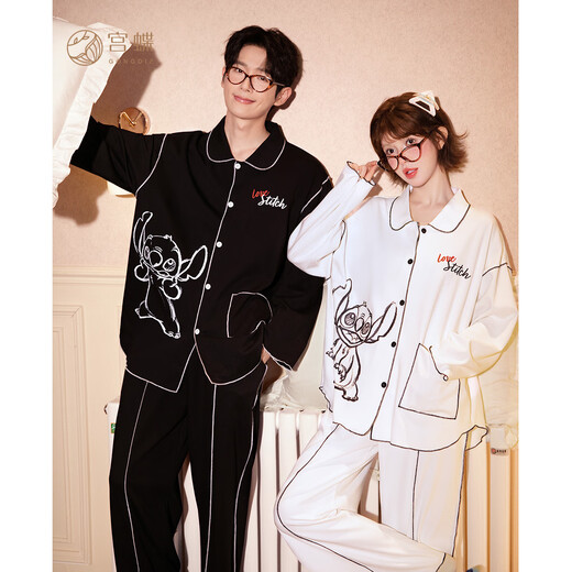 Gongdie Light and Soft Disney Stitch Long Sleeve Couple Pajamas Spring and Autumn Long Sleeve Cartoon Set Home Clothes