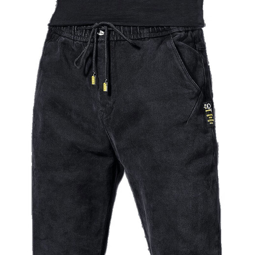 Men's handsome autumn and winter jeans for work, embroidered, high-elastic, warm, wear-resistant, labor protection, casual, straight, youth KXW high-elastic denim trousers 433 Gray 2XL 125-145Jin Jin is equal to 0.5 kg