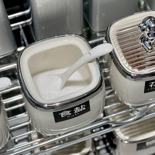 Llama light luxury silver ceramic seasoning box soy sauce bottle combination set kitchen household high-end seasoning jar seasoning bottle complete set double-layer 15-piece set - bear mixed color crown - silver bottle 11-piece set and above