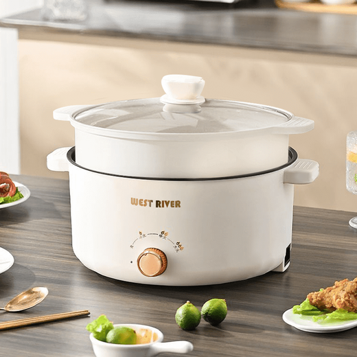 German fully automatic all-in-one electric wok for cooking, multifunctional cooking pot for steaming, frying, and rinsing, non-stick, extra thick 2.6L, can be used by 1-3 people, 20cm