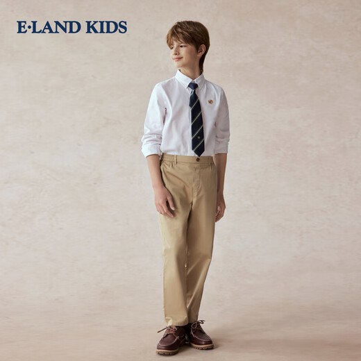 E LAND KIDS children's clothing boys' shirts 2025 autumn new college style long-sleeved performance clothes tie Ivory ivory/39 130
