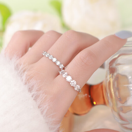 Lao Fengxiang S925 Silver Light Luxury Moissanite Ring for Women Sparkling Niche Design Geometric Simple Open Ring 30 Points Moissanite Ring---White Gold No. 14