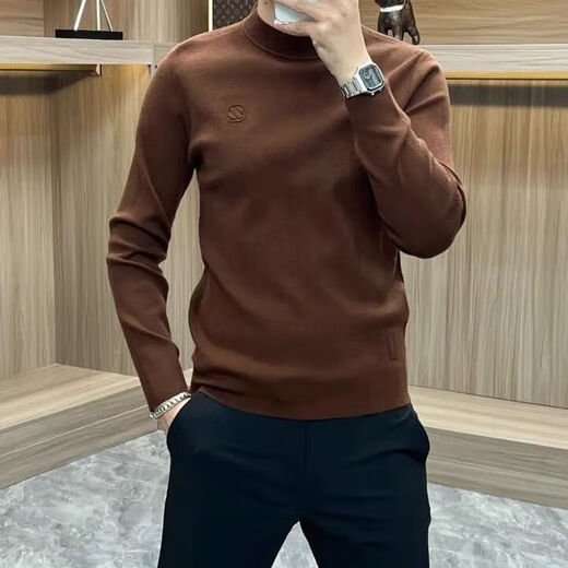 JOEONE European station autumn and winter mid-collar German velvet sweatshirt men's trendy slim inner warm long-sleeved shirt half-collar bottoming shirt black M