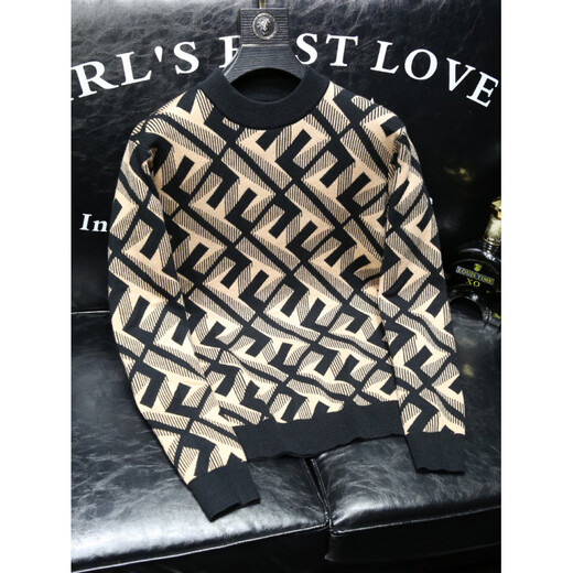 Barbouria high-end light luxury jacquard cardigan men's autumn and winter new style trendy slim inner layering shirt men's sweater black M