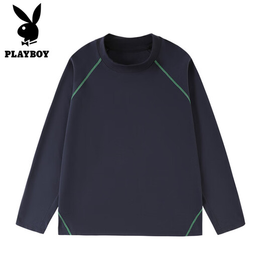 Playboy (PLAYBOY) Striped Long Sleeve T-Shirt Men's Autumn American Retro Trendy Brand Sports Bottoming Shirt Cycling Jersey Spring and Autumn Style Inner Sweatshirt Mountain Green (Purple Line) L
