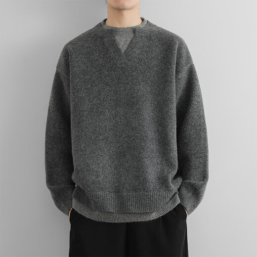 Playboy (PLAYBOY) men's sweater fake two-piece Henry collar autumn and winter thick warm sweater lazy style loose wool sweater 2025 new LO8809 dark gray M 110-140Jin Jin equals 0.5 kg