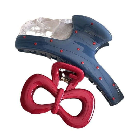 Ballet Girl Black and White Polka Dot Bow Clip Sweet and Versatile Shark Clip Feel Hair Clip Hair Claw Polka Dot Clothes Hanger - Black