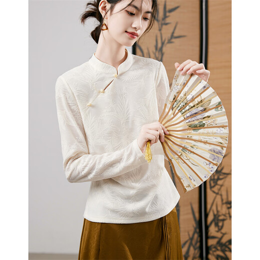 Xin Feiyu New Chinese Style National Style Top Women's Long Sleeve Women's 2025 Autumn New Slim Fit Shoulder Printed Stand Collar Shirt
