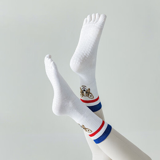 Langsha Five Finger Yoga Socks Women's Mid-calf Sports Socks Pilates Running Fitness Cartoon Non-Slip Summer Solid Color Cotton Pink Kitten + Brown Rabbit One Size