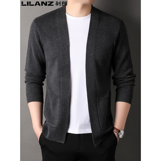Lilan wool sweater men's knitted cardigan spring and autumn new style solid color fashion versatile pure wool sweater jacket for young and middle-aged people black hpl-a32321 M 165