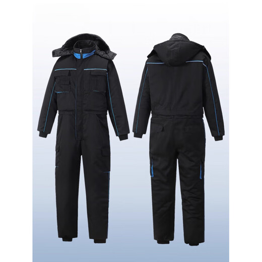 Jie Yintong one-piece fishing suit winter thickened one-piece overalls one-piece cold-proof cotton jacket cold chain cotton suit cold storage wild fishing black one-piece suit M 170