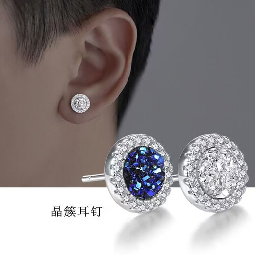 Crystal Cluster Brilliant Magnetic Ear Clip Men's Trendy Light Luxurious High-end Cool Style Earrings No Piercing Painless Earrings Crystal Cluster Black Magnetic Ear Clip