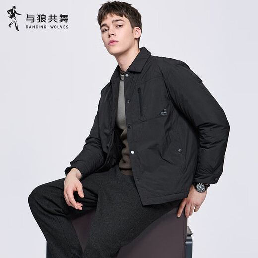 Dances with Wolves Down Lined High Frequency Lapel Jacket Men's 2025 Autumn and Winter New Light Warm Men's Casual Jacket 1006 Black 001 2XL (185)