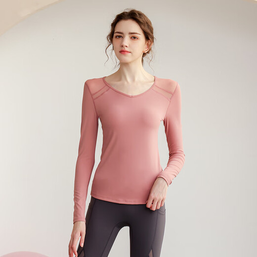 Sporn yoga clothing long-sleeved autumn and winter women's Pilates top with breast pads for outer wear, temperament and slimming suit, high-end fat mm to cover the flesh, bean green top (with breast pads) + gray trousers suit S (80-90Jin Jin is equal to 0.5 kg)