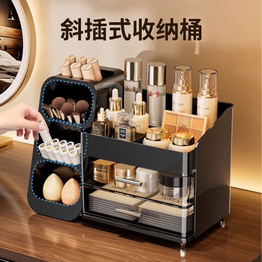 Shantou Lincun cosmetics storage box desktop style dressing table eyebrow pencil storage box large capacity product storage rack light luxury black-1 pack