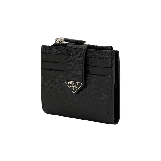 PRADA metal triangle logo calfskin card holder regular men's black gift bag (basic + original handbag)