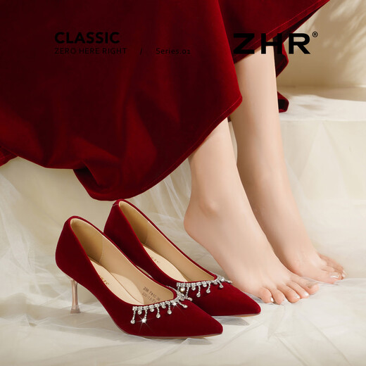 ZHR high heels women's stiletto pointed cheongsam main wedding shoes women's shoes wedding dress Xiuhe toast bridal shoes FM10 red 37