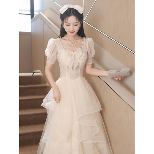 Ji Mi's birthday dress, new evening dress, female sense, niche light luxury, birthday coming-of-age ceremony, vocal arts test, champagne color L