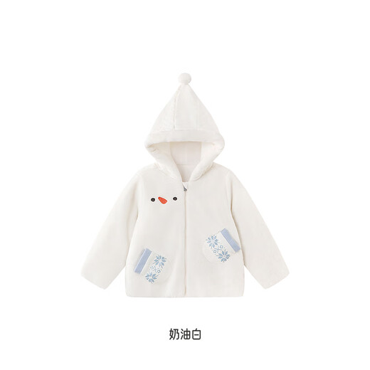 Yingshi shopping mall same style children's hooded jacket knitted short winter warm boy coat jacket new style cream white 90 cm