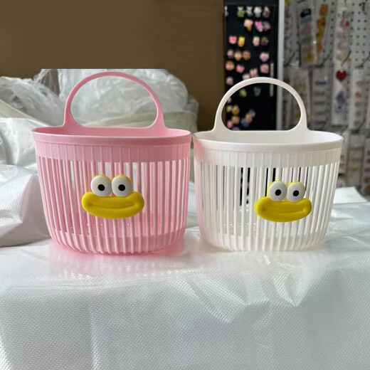 Cute wall-mounted storage basket multifunctional kitchen bathroom small hanging basket no punching wall hanging jewelry box small pink + white large mouth wall hanging storage box