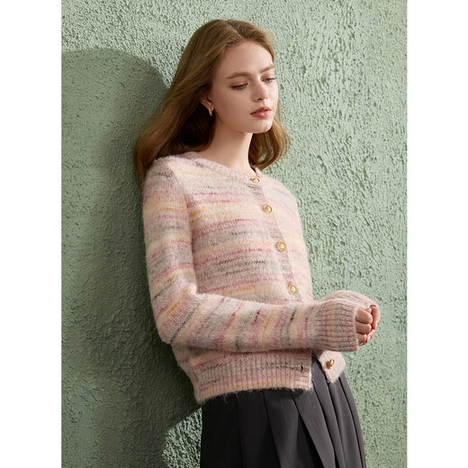 Sancai 2025 new winter marshmallow sweater space dyed sweater round neck cardigan sweet sweater loose for women