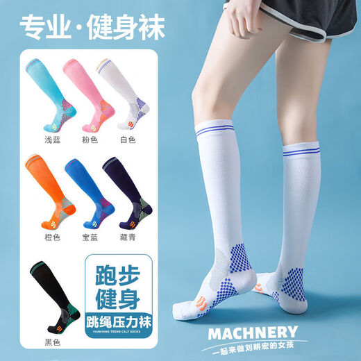 OIMG pressure sports socks women's fitness long calf socks summer professional running skipping muscle compression socks letter style navy blue AB style 1 pair