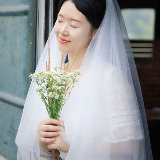 Veil light champagne color super fairy short main wedding dress simple and versatile headwear wedding proposal registration certificate small veil white 1 pack