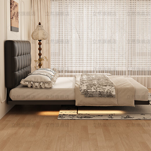 Liran suspended bed carbon steel frame bed wrought iron master bedroom simple new iron bed row frame double suspended bed wrought iron bed black soft bedside 1.8 meters * 2 meters