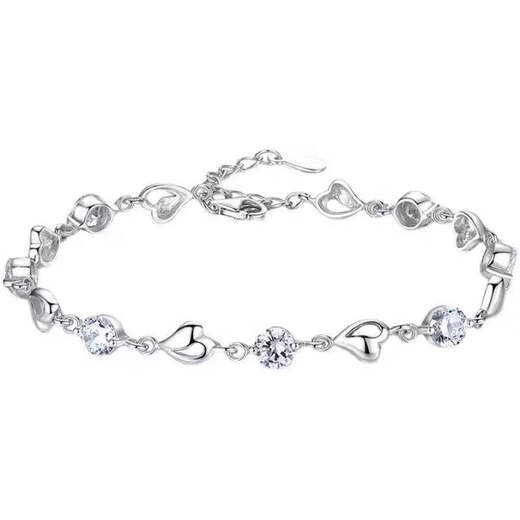 Genuine PT950 platinum bracelet for women, moissanite, simple and adjustable, platinum bracelet for Valentine's Day lover to give to girlfriend, Love Heart (White Diamond)