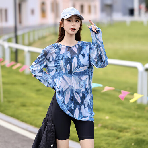 Anyu Luo Shiqi swimsuit women's conservative five-point pants sports slimming belly-covering three-piece set long-sleeved new hot spring swimsuit picture color M