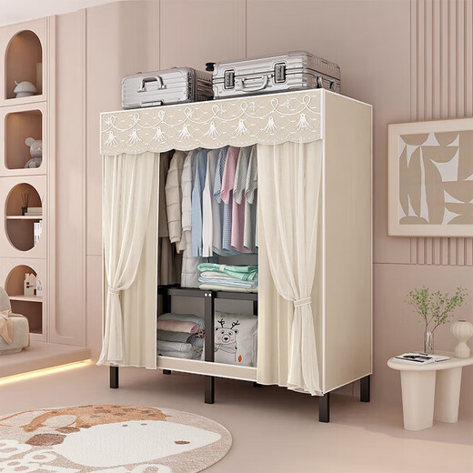 Wardrobe installation-free folding simple wardrobe cream style home bedroom cabinet 28MM one-piece cloth wardrobe wardrobe light Yami folding installation-free 1.05 meters