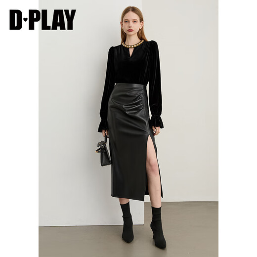 DPLAYDPLAY Light Luxury Sparkling Diamond Series 2025 Autumn New Black Shirt Women's Sparkling Diamond Hollow Design Top Velvet Shirt - Classic Black XL