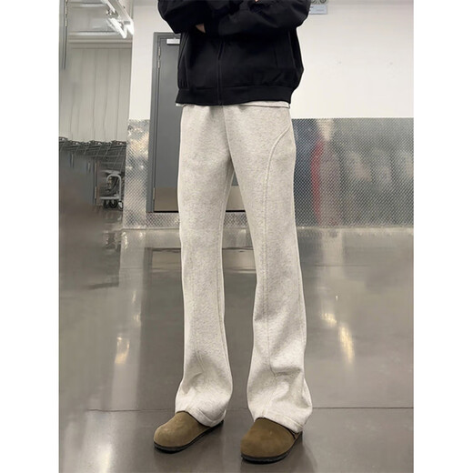 Jishi Scimitar Guard Pants Men's Autumn and Winter Plus Velvet Straight Draping High Waist Slim American Style Bevel-cut Casual Flared Pants 1086 Plus Velvet - Gray - NNFS Plus Velvet L Recommendation 100Jin Jin is equal to 0.5kg -120Jin Jin is equal to 0.5kg