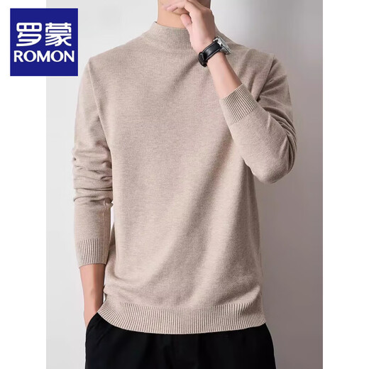 ROMON Men's half turtleneck pullover men's autumn and winter style regular black inner mid-collar knitted bottoming sweater high collar dark gray R warm plus velvet 2XL recommended 145-165Jin Jin equals 0.5 kg