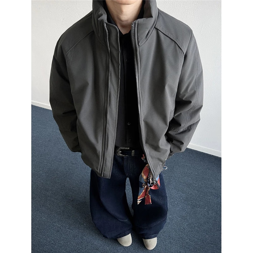 Lifeng American three-proof stand-up collar flight jacket cotton jacket men's winter thickened down jacket cleanfit short cotton jacket gray upgraded style (cotton jacket) L (suitable) 115-130Jin Jin equals 0.5 kg