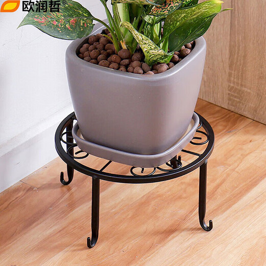 Ou Runzhe European style flower stand floor-standing single pot bonsai iron flower stand indoor balcony flower stand iron flower pot stand black