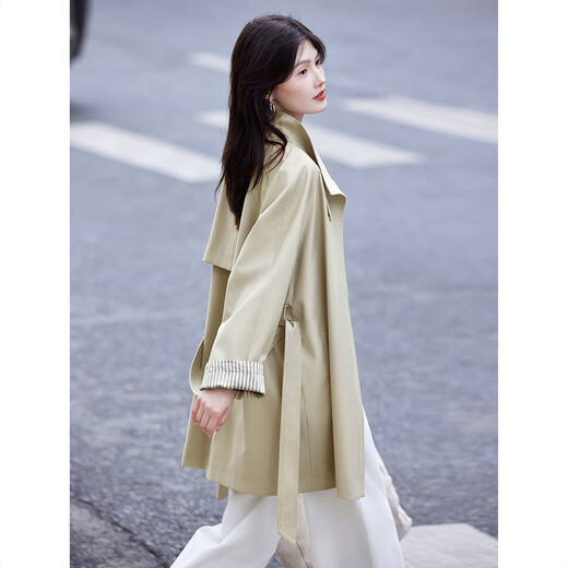 Awakening Paradise Autumn Fashion Mid-Length British Korean Style Loose Temperament Coat Jacket Windbreaker Women Khaki S